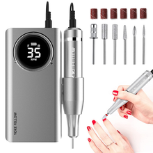 Load image into Gallery viewer, YOKE FELLOW Rechargeable 35000RPM Nail Drill, Portable Nail Drill Machine Electric Nail E File Manicure Drill Set High Speed Nail Tools for Nail Salon, Silver