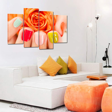 Load image into Gallery viewer, Kreative Arts Large 4 Panel Canvas Wall Art Orange Roses Nail Varnish Beauty Manicure Orange Poster Art Prints Hand Spa Beauty Salon Modern Walls Decor Stretched Gallery Canvas Wrap Giclee Print