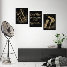 Load image into Gallery viewer, Conipit Barbershop Tools Wall Picture Hair Salon Canvas Art for Bathroom Black and Gold Picture Motivational Quote Painting Prints Gallery Wrapped Ready to Hang 3 Pieces