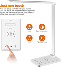 Load image into Gallery viewer, LED Desk Lamp with Wireless Charger, USB Charging Port, Lighting 10 Brightness Level, 5 Modes, Reading Light for Home, Office , Touch Control, Auto Timer Lamps, White