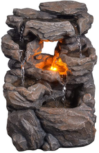 Load image into Gallery viewer, GOSSI Cascading Tabletop Water Fountains with LED Light - Indoor Rockery Waterfall Fountain - Quiet and Relaxing Water Sound - Small 9.7 Inch Desktop Size - Home/Office Decor