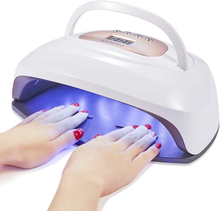 Load image into Gallery viewer, UV LED Nail Lamp, FINGART Nail Dryer 150W with 57 LED UV Beads, UV Nail Lamp with 4 Timers Settings for Two Hands, Automatic Sensor for Portable Handle Gel Nail UV Light (Rose Gold)