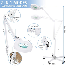 Load image into Gallery viewer, Magnifying Floor Lamp with 5 Wheels Rolling Base for Estheticians - 1,500 Lumens LED Dimmable Light with Magnifying Glass, 8-Diopter Lighted Magnifier for Reading, Crafts, Sewing, Close Work(5X)