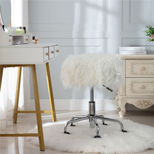 Load image into Gallery viewer, Swivel Stool Rolling Salon Bar Stool with White Plush Fur Facial Stool Chair with Wheels for Spa Tattoo Massage Gas Lift Height Adjustable
