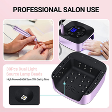 Load image into Gallery viewer, Melodysusie Professional 2 in 1 Nail Drill with Nail Lamp, 60W Nail Dryer with 4 Timer Setting Sensor for Acrylic Gel Poly Nails Curing and Removing, Salon Home Use, Purple