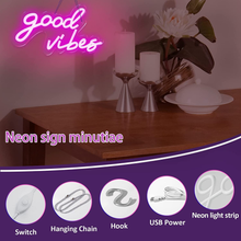 Load image into Gallery viewer, Coconeon Good Vibes Neon Sign, Powered by USB with Dimmable Switch, Pink LED Neon Signs for Bedroom,Wall Decor,Wedding,Game Room,Party, Bar Decor-16.1*8.2"