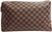 Load image into Gallery viewer, Checkered Travel Makeup Bag, Vegan Leather Large Retro Cosmetic Pouch, Toiletry Bag for Women, Portable and Waterproof, Brown