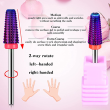 Load image into Gallery viewer, 3 Pieces Nail Carbide 5 in 1 Bit, Nail Drill Bits Set-2 Way Rotate Use for Both Left to Right Handed, 3/32 Inch Shank Size Drill Machine for Fast Remove Acrylic or Hard Gel (Purple)