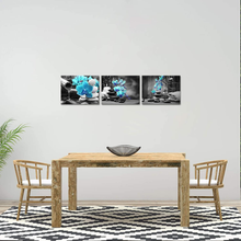 Load image into Gallery viewer, 3 Panels Spa Decor Zen Canvas Wall Art Spa Stones and Blue Orchid Flower Picture Prints Relax Painting Artwork for Home Bathroom Spa Salon Decoration Stretched and Framed Ready to Hang