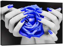 Load image into Gallery viewer, Levvarts Modern Canvas Wall Art Fashion Woman Nails Posters Black and Blue Rose Flower Pictures Painting for Beauty Salon Ladies Makeup Dressing Room Decor Ready to Hang
