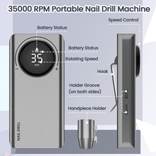 Load image into Gallery viewer, NQIQIN Professional Nail Drill Machine: 35000RPM Electric Nail File Portable Nail Drill for Acrylic Gel Nails Rechargeable Nail Drill Kit with 7 Drill Bits and 6 Sanding Bands (Grey-A)