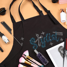 Load image into Gallery viewer, 2 Pieces Hair Stylist Apron Hairstylist Salon Apron with Rhinestone Tools and 3 Pockets Waterproof Hairdresser Barber Aprons