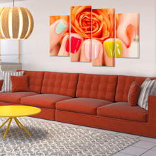 Load image into Gallery viewer, Kreative Arts Large 4 Panel Canvas Wall Art Orange Roses Nail Varnish Beauty Manicure Orange Poster Art Prints Hand Spa Beauty Salon Modern Walls Decor Stretched Gallery Canvas Wrap Giclee Print