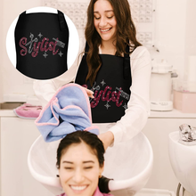 Load image into Gallery viewer, 2 Pieces Hair Stylist Apron Hairstylist Salon Apron with Rhinestone Tools and 3 Pockets Waterproof Hairdresser Barber Aprons