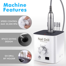 Load image into Gallery viewer, Nail Drills for Acrylic Nails - Professional Nail Drill Machine Btartbox 30000 RPM Electric Efile Nail Drill for Gel Nails Remove Poly Nail Gel Gift for Women Home and Salon Use, White