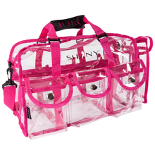 Load image into Gallery viewer, SHANY Clear PVC Makeup Bag - Large Professional Makeup Artist Rectangular Tote with Shoulder Strap and 5 External Pockets - PINK