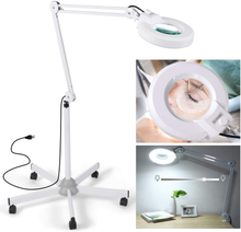 Load image into Gallery viewer, Magnifying Floor Lamp with 5 Wheels Rolling Base for Estheticians - 1,500 Lumens LED Dimmable Light with Magnifying Glass, 8-Diopter Lighted Magnifier for Reading, Crafts, Sewing, Close Work(5X)