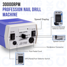 Load image into Gallery viewer, Makartt Nail Drill Electric Nail File JD700 Nail Drills for Acrylic Nails Professional 30000RPM Manicure Tools Nail Stuff Acrylic Nail Drill for Nail Dip Kit Acrylic Powder Poly Nail Gel B-01