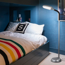 Load image into Gallery viewer, Brightech Litespan - Bright LED Floor Lamp for Crafts and Reading - Estheticians' Light for Lash Extensions - Natural Daylight Lighting for Office Tasks - Adjustable Gooseneck Pole Lamp (Titanium Silver)