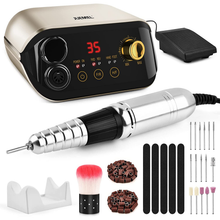 Load image into Gallery viewer, Professional Nail Drill Machine 35000 Rpm with Foot Pedal and Forward/Reverse Rotation,Juemel Electric Nail File for Gel Nails,Acrylic,Manicure Pedicure Polishing Shape Tool Kit 125Pcs,Nail Drill Bits