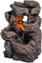 Load image into Gallery viewer, GOSSI Cascading Tabletop Water Fountains with LED Light - Indoor Rockery Waterfall Fountain - Quiet and Relaxing Water Sound - Small 9.7 Inch Desktop Size - Home/Office Decor