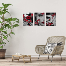 Load image into Gallery viewer, Kitechaser Fashion Canvas Wall Art Black & White Fashion Women Red Lip Nails Hands Butterfly Surrounding Pictures Canvas Prints Modern Beauty Salon Make up Poster for Girl Bedroom Bathroom Living Room