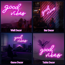 Load image into Gallery viewer, Coconeon Good Vibes Neon Sign, Powered by USB with Dimmable Switch, Pink LED Neon Signs for Bedroom,Wall Decor,Wedding,Game Room,Party, Bar Decor-16.1*8.2"
