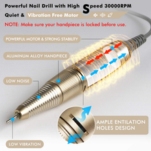 Load image into Gallery viewer, Cordless Nail Drill - Portable Efile Nail Drill, Btartbox 30000RPM Nail Drill Machine Rechargeable Electric Professional Nail Drill for Acrylic Nails, Gift for Women Home and Salon Use, Gold