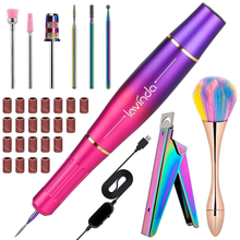 Load image into Gallery viewer, Electric Nail Drill Machine Kit, Lavinda Aurora Portable Upgraded USB Efile Set for Acrylic Gel Nails, 20000RPM with Diamond Drill Bits Nail Clipper and Brush, Home Salon Use