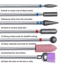 Load image into Gallery viewer, ERUIKA 14Pcs Nail Drill Bits Set, Professional Rotary Burrs Diamond Cuticle Remover Bits Kit, 3/32" Electric Manicure Nail File Bit for Acrylic Gel Nails Cuticle Manicure