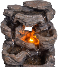Load image into Gallery viewer, GOSSI Cascading Tabletop Water Fountains with LED Light - Indoor Rockery Waterfall Fountain - Quiet and Relaxing Water Sound - Small 9.7 Inch Desktop Size - Home/Office Decor