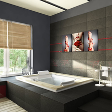 Load image into Gallery viewer, Kreative Arts 3 Piece Canvas Print Beauty Fashion Woman Portrait with Red Rose Flower Red Lips and Nails Wall Art Luxury Makeup and Manicure Poster Framed Art Work for Spa Salon Bathroom Walls Decor