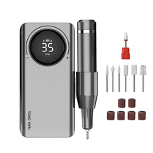 Load image into Gallery viewer, NQIQIN Professional Nail Drill Machine: 35000RPM Electric Nail File Portable Nail Drill for Acrylic Gel Nails Rechargeable Nail Drill Kit with 7 Drill Bits and 6 Sanding Bands (Grey-A)