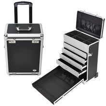 Load image into Gallery viewer, BLACK Rolling Makeup Case with Drawers