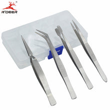 Load image into Gallery viewer, RDEER 4pcs Precision Electronics Tweezers Anti-Skid Forceps Stainless Steel Makeup Repair Multi Hand Tools