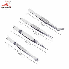 Load image into Gallery viewer, RDEER 4pcs Precision Electronics Tweezers Anti-Skid Forceps Stainless Steel Makeup Repair Multi Hand Tools