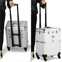 Load image into Gallery viewer, Aluminum Trolley NAIL TECH OR Makeup Case Rolling Beauty Cosmetic Lock Box