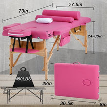 Load image into Gallery viewer, PINK Massage Table Bed Spa Bed 2 Fold Portable 73” W/Sheet Cradle Cover 2 Bolsters