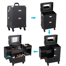 Load image into Gallery viewer, Professional Trolley NAIL OR MAKEUP Train Case Black