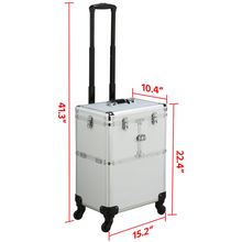Load image into Gallery viewer, Aluminum Trolley NAIL TECH OR Makeup Case Rolling Beauty Cosmetic Lock Box