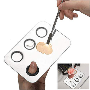 Stainless Steel Cosmetic Palette Makeup Palette, Ring Makeup Mixing Palette W/ spatula