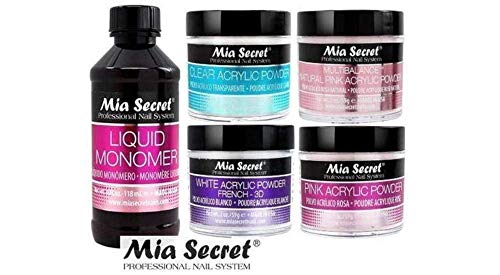 MIA SECRET 4 oz LIQUID MONOMER + Acrylic Powder 2 oz Pink, Clear, White & Multibalance