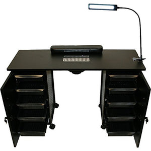 Black Steel Vented Double Storage Manicure Nail Table Desk Salon Spa Equipment & FREE LAMP!