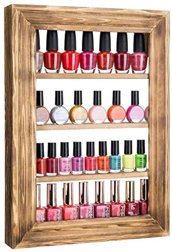 Wall-Mounted Burnt Wood 4-Tier Nail Polish Rack