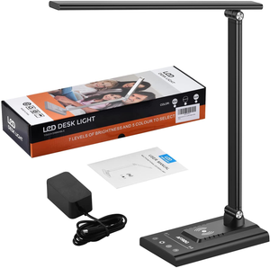 LED Desk Lamp with 10W Fast Wireless Charger, USB Charging Port,1800Lux Super Bright,5 Lighting Mode,