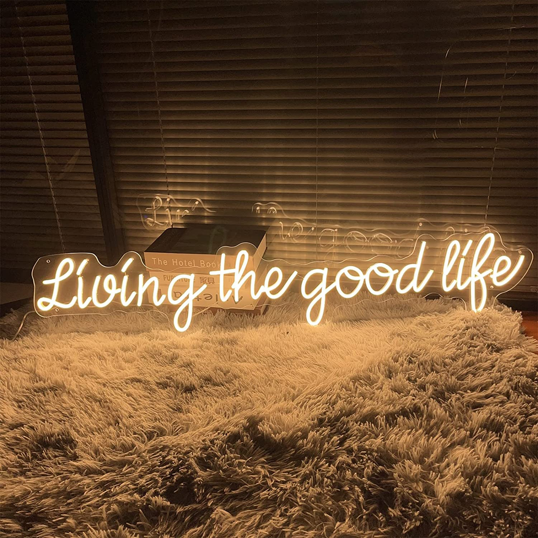 Neon Sign Living the Good Life-Custom Personalized Home Wall Decor LED Neon Light Signs Large Indoor Happy Birthday Wedding Christmas Living Room Business Gift Adult Girl Boy Women-Warm White,20 IN