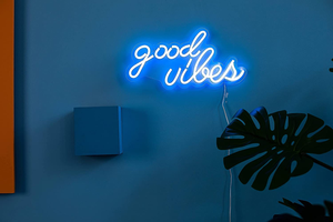 Good Vibes Neon Signs for Bedroom Wall Decor Powered by USB Neon Light, Ice Blue Color,16.1"X8.3"X0.6"