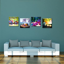 Load image into Gallery viewer, Ihappywall Canvas Prints Zen Art Wall Decor Spa Massage Treatment Painting Picture Orchid Flower Frangipani Bamboo Flaming Candle Print on Canvas 4 Panel Ready to Hang 12&#39;&#39;X12&#39;&#39;X4Pcs

