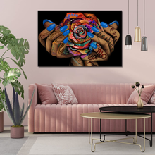 Load image into Gallery viewer, Lovehouse Fashion Bedroom Wall Art African American Woman Girl Painting Bohemian Pattern Rose Flower Wall Decor Framed Girl Room Living Room Beauty Salon Wall Decoration 24X36Inch

