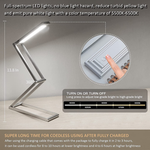Load image into Gallery viewer, KRX Small Led Desk Lamp - No Blu-Ray Led Reading Light for Home Office, Portable &amp; Folding Design Table Lamp, Adjustable Brightness, Cordless Using, USB Charging, Durable Aluminium Alloy Body
